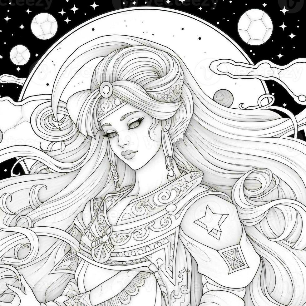 Fantasy Anime Girl Coloring pages photo