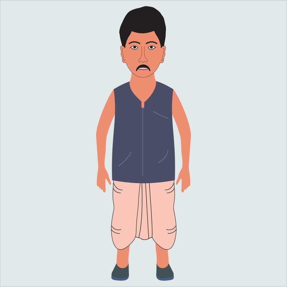 Asian Indian Farmer village  2D character - farmer Cartoon character front view free Vector
