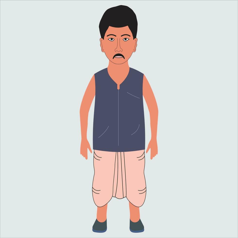 Asian Indian Farmer village  2D character - farmer Cartoon character front view free Vector