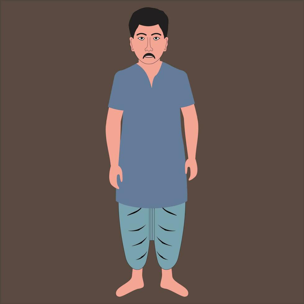 2d Indian cartoon character- Indian farmer cartoon character in Dhoti Free Vector