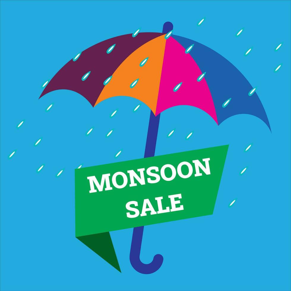 vector illustration of monsoon offer with umbrella and raining clouds free Vector