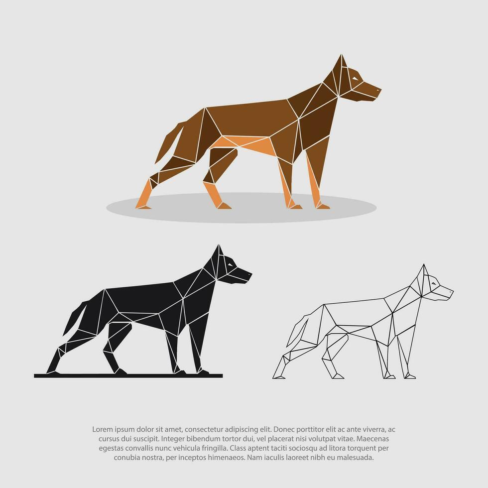 Vector geometric, polygonal, low poly, polygonal black and white silhouette of a dog isolated on a white background.