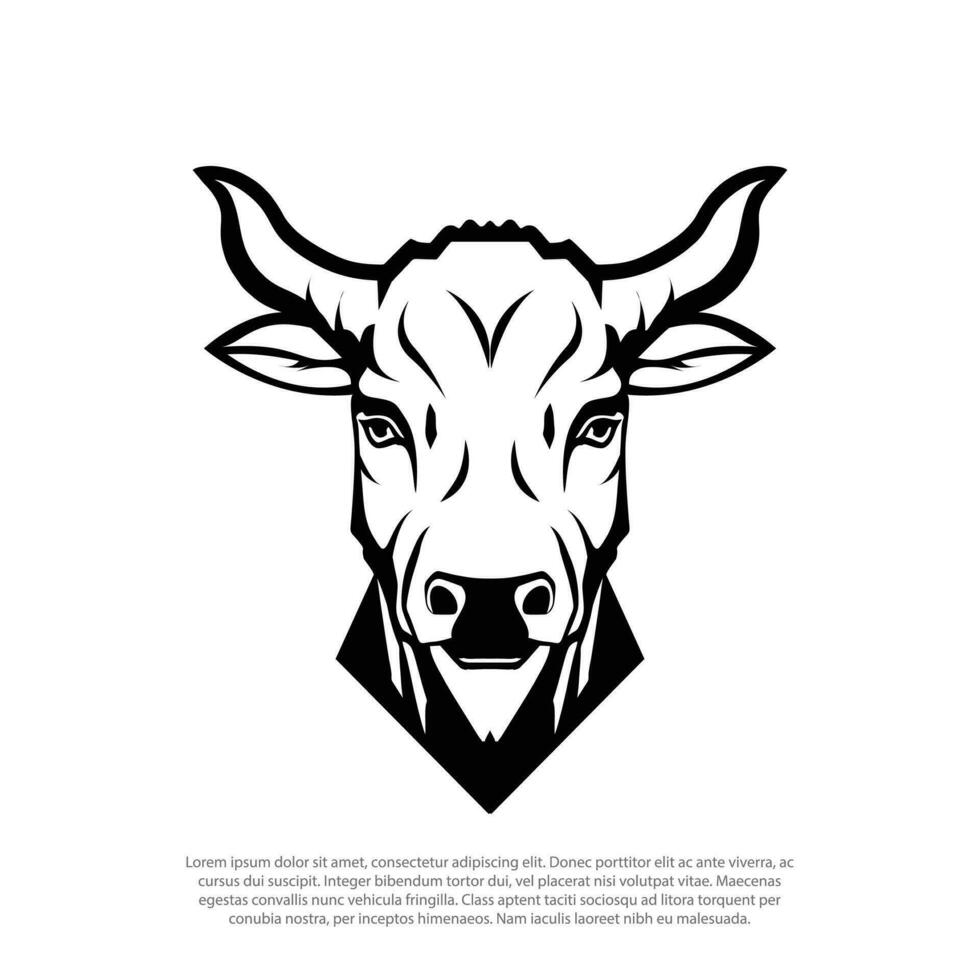vector de un vaca cabeza diseño en negro en blanco antecedentes. granja granero animal. fácil editable en capas aislado vector ilustración, frente vista, vaca cabeza con bocina, para logo, insignia, emblema, animal logo