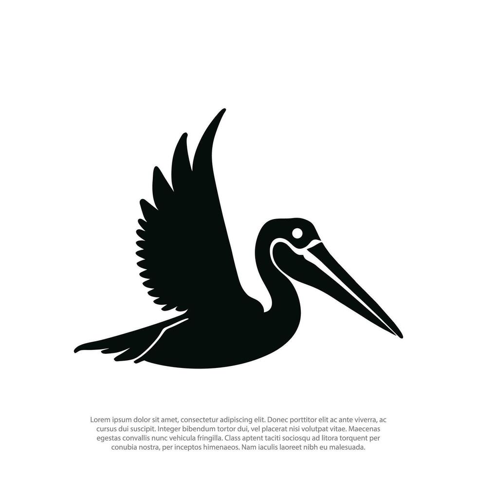 Flying pelican bird logo vintage black with white background isolated vector illustration design, for animal logo, animal image, birds feed logo