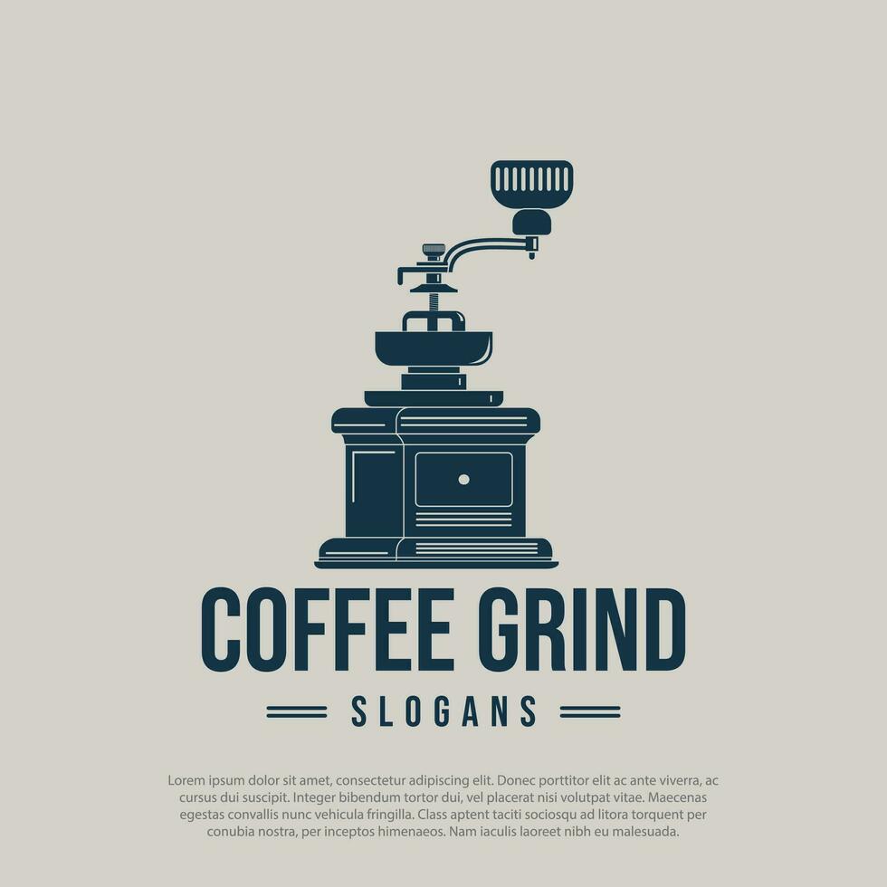 Classic grinder logo concept. Coffee, production or Drink design template. Vector illustration