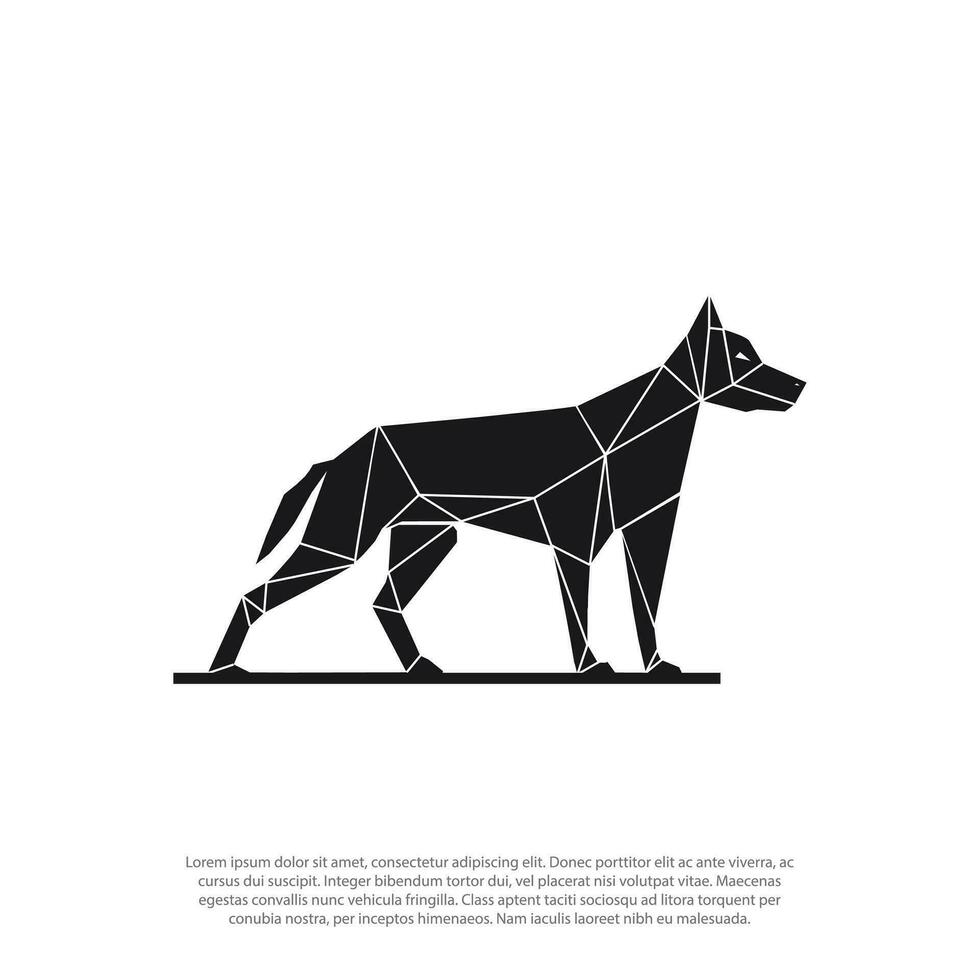 Vector geometric, polygonal, low poly, polygonal black and white silhouette of a dog isolated on a white background.
