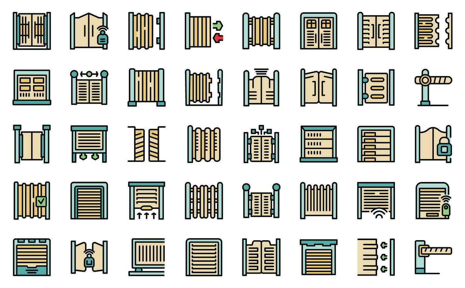 automático puertas íconos conjunto vector plano