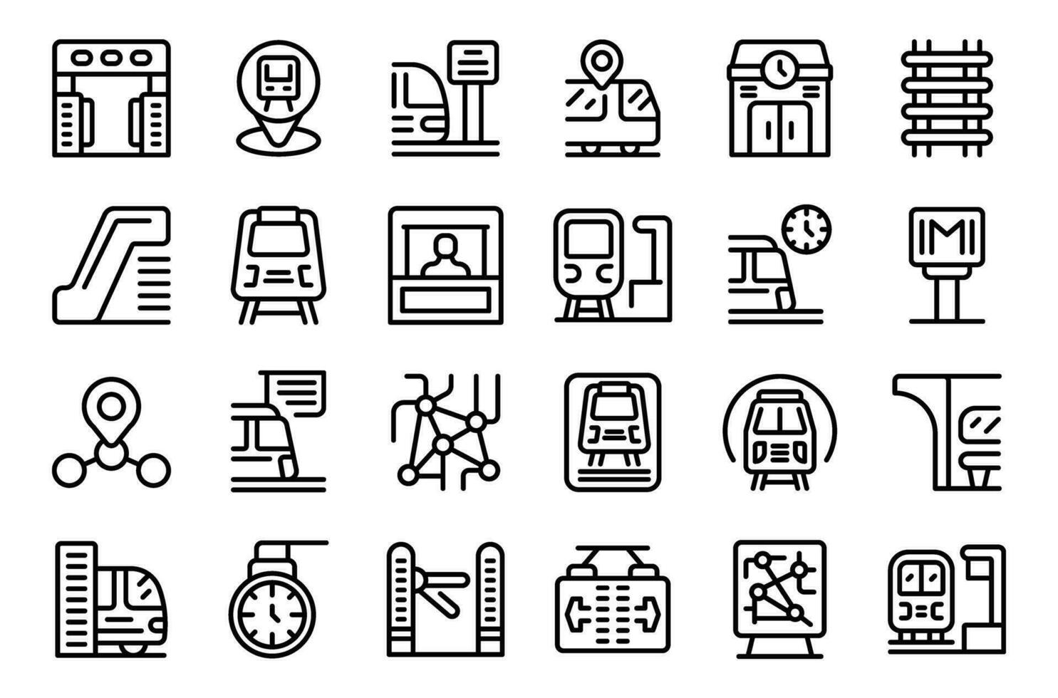 Subway station icons set outline vector. Train travel vector