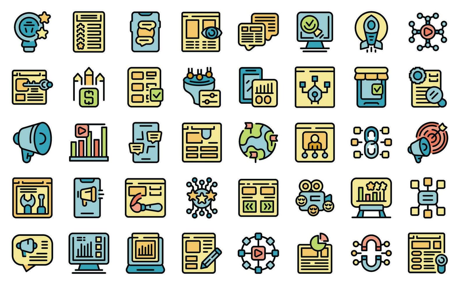 Marketing tools icons set vector flat
