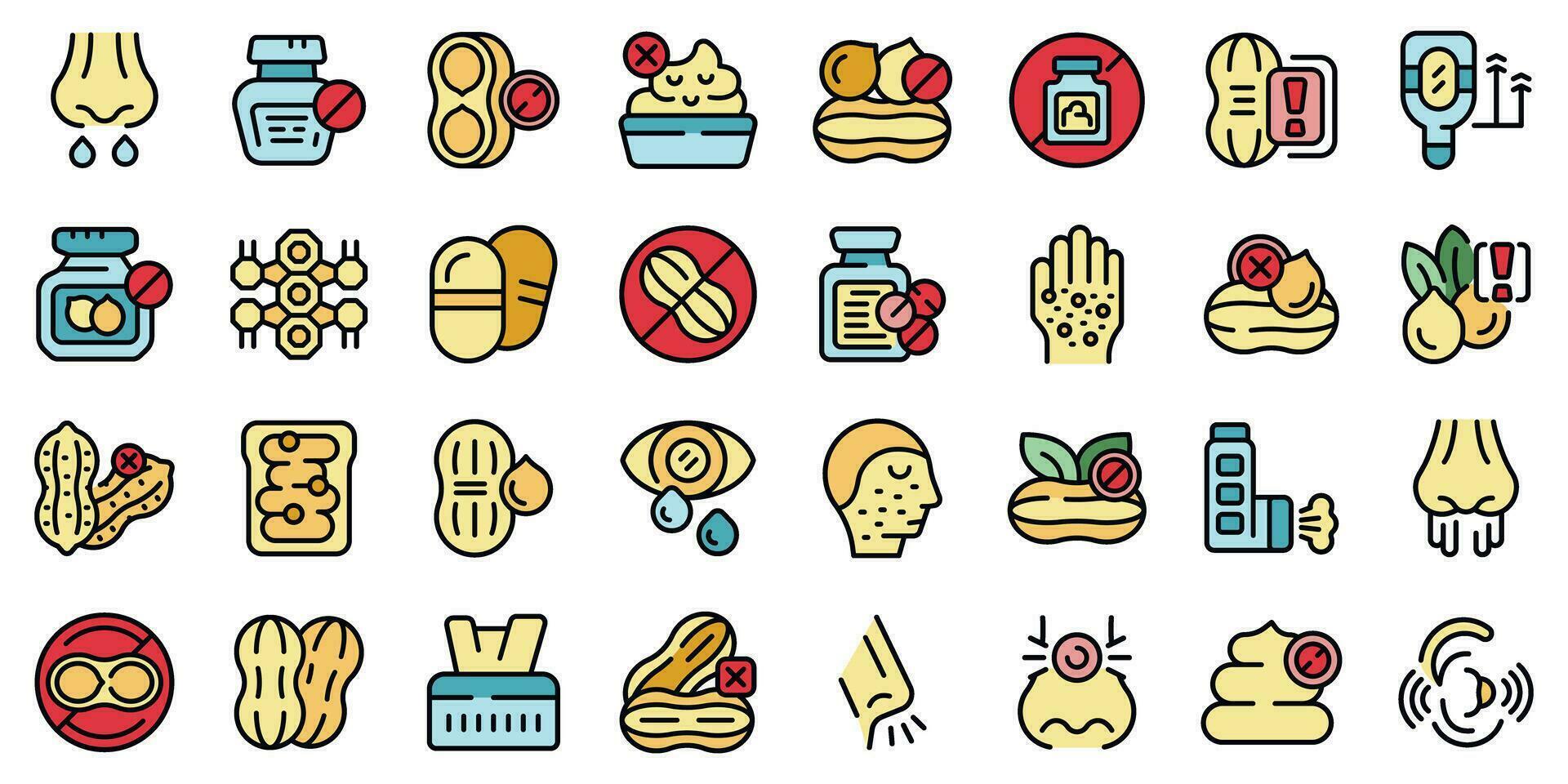 Allergy to peanuts icons set vector flat
