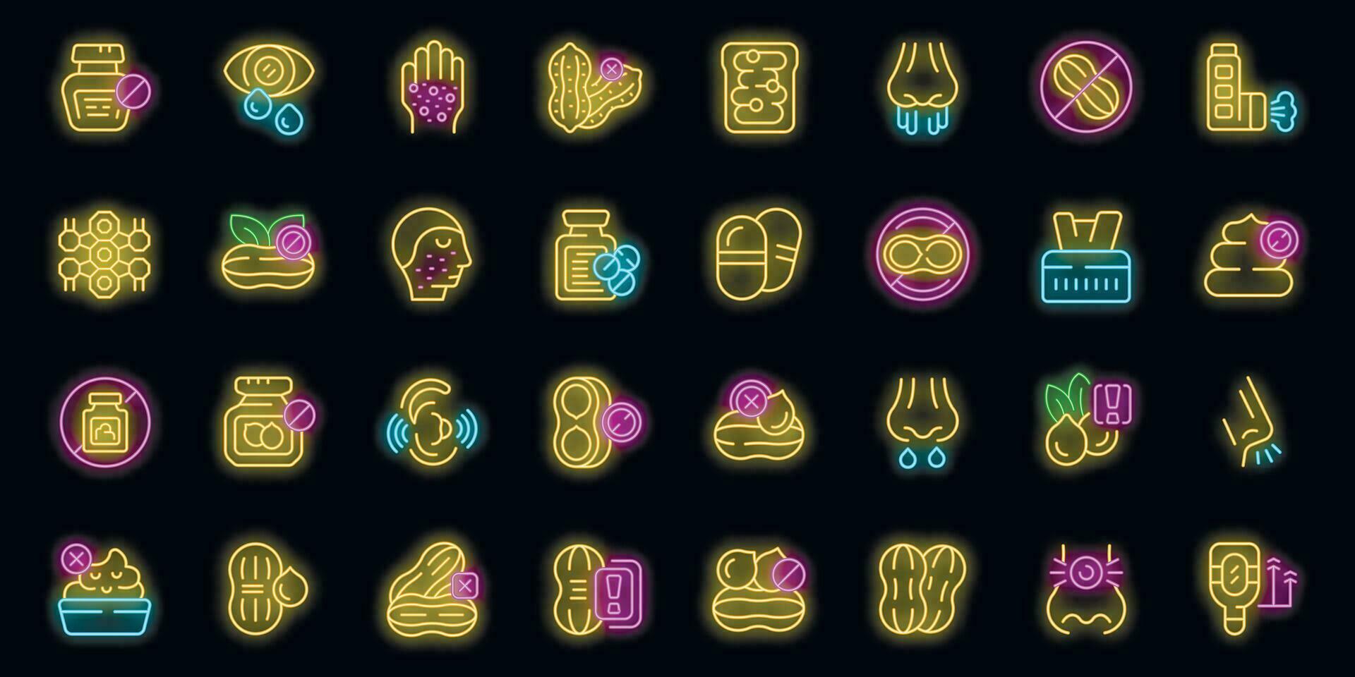 Allergy to peanuts icons set vector neon