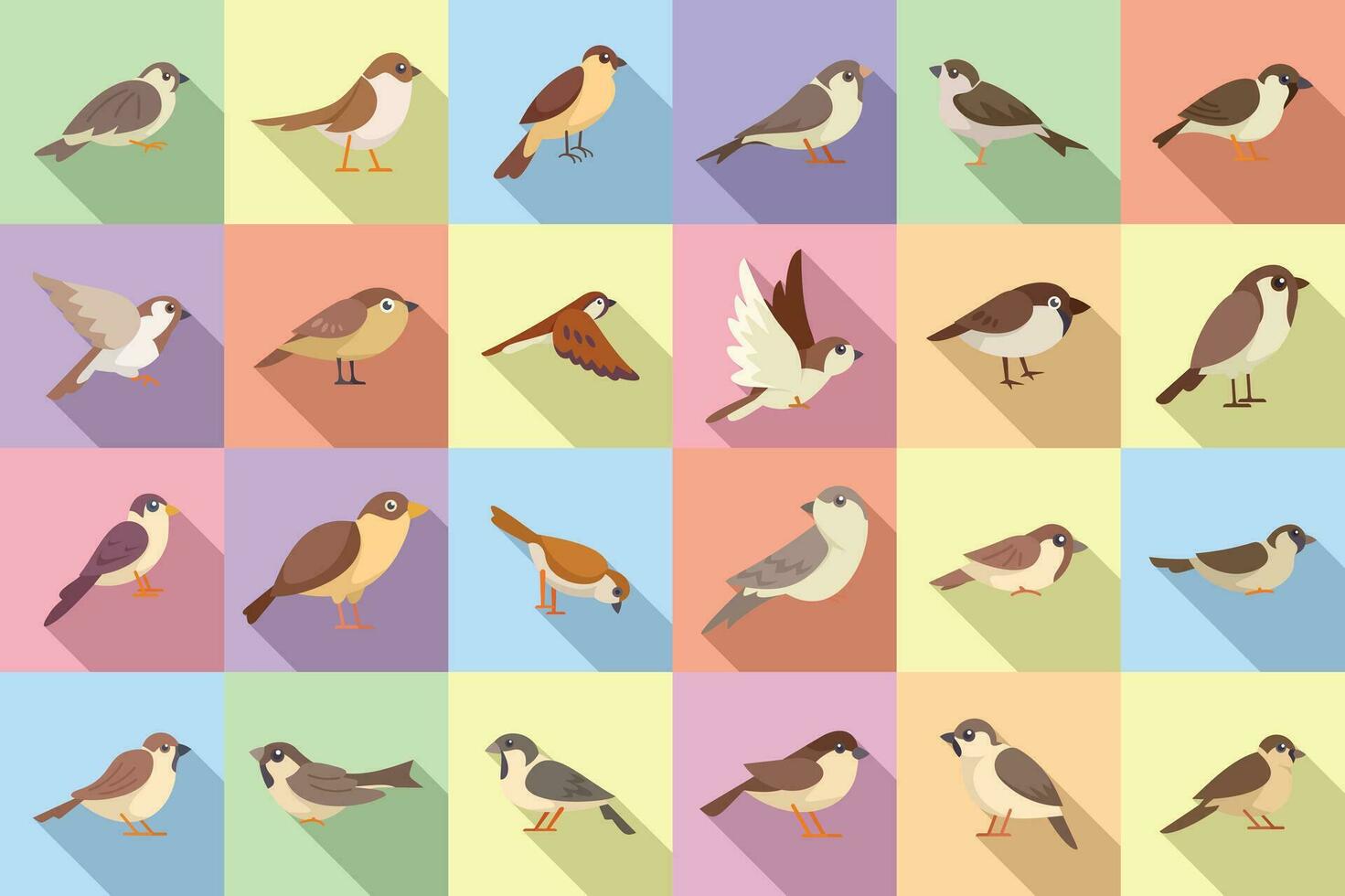 Sparrow icons set flat vector. Fly bird vector