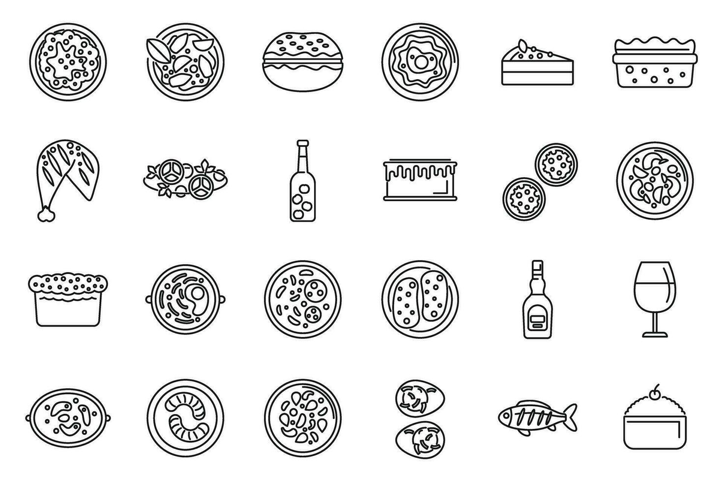 Portugese cuisine icons set outline vector. Bowl cooking vector