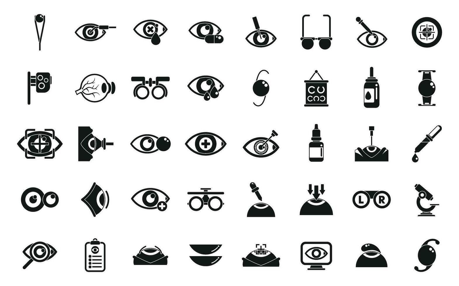 Laser vision correction icons set simple vector. Beam surgery vector