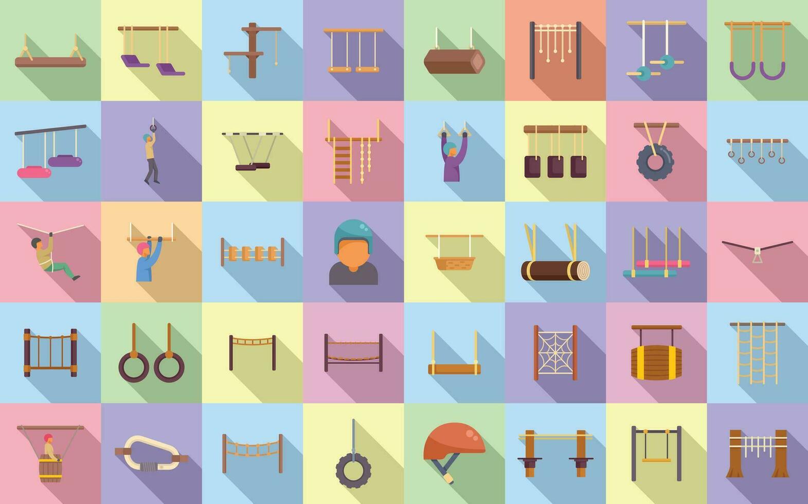 Rope park icons set flat vector. Adult forest vector