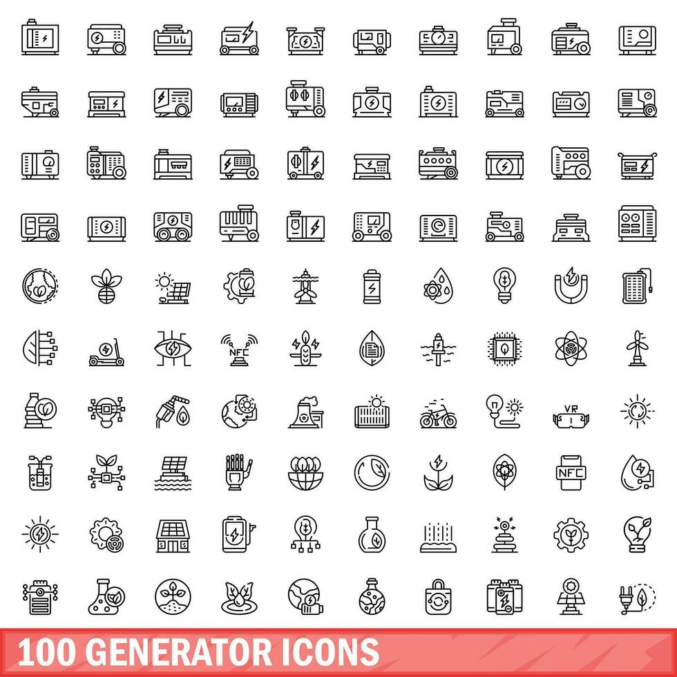 100 generator icons set, outline style vector