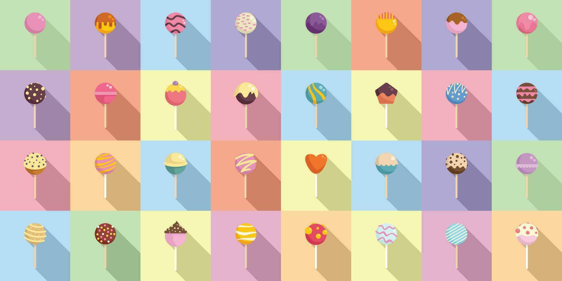 Cake pops icons set flat vector. Bar dessert vector