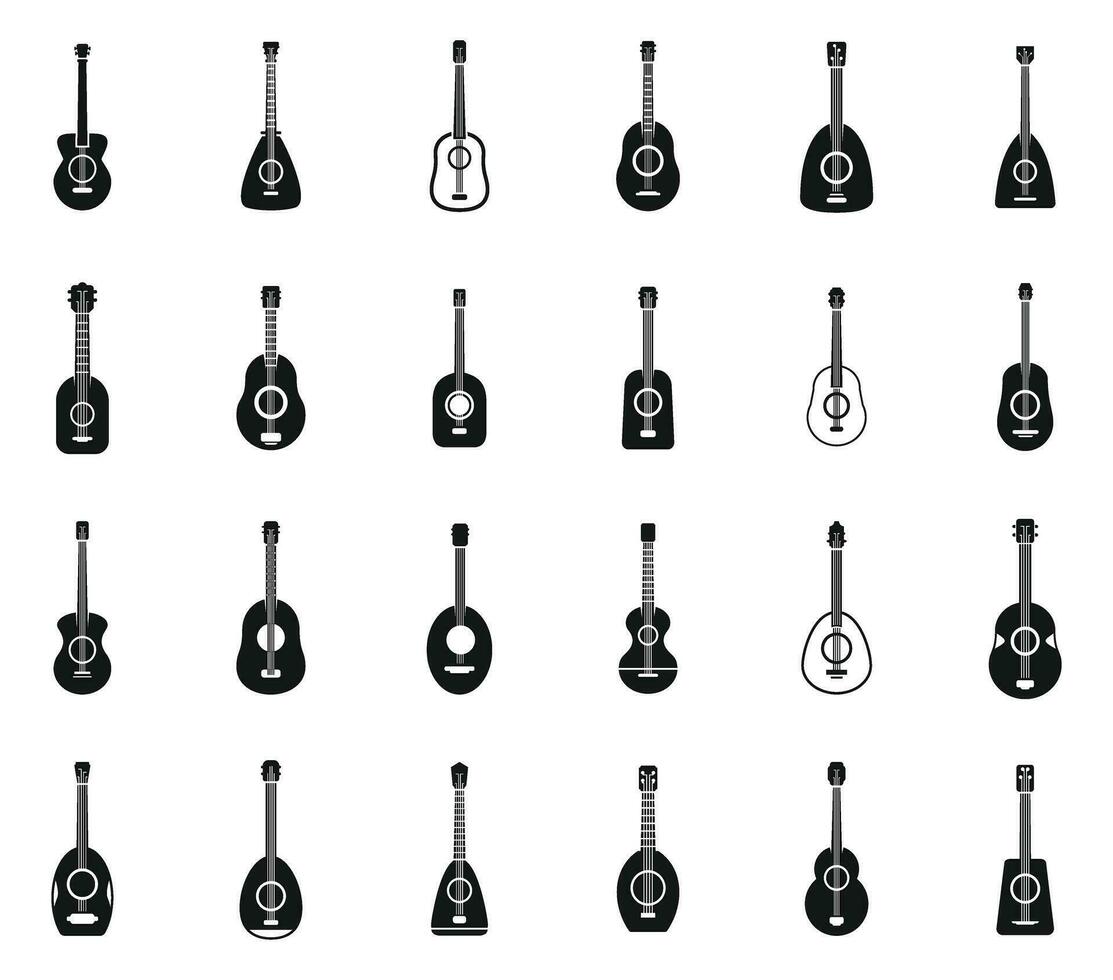 Ukulele icons set simple vector. Acoustic band vector