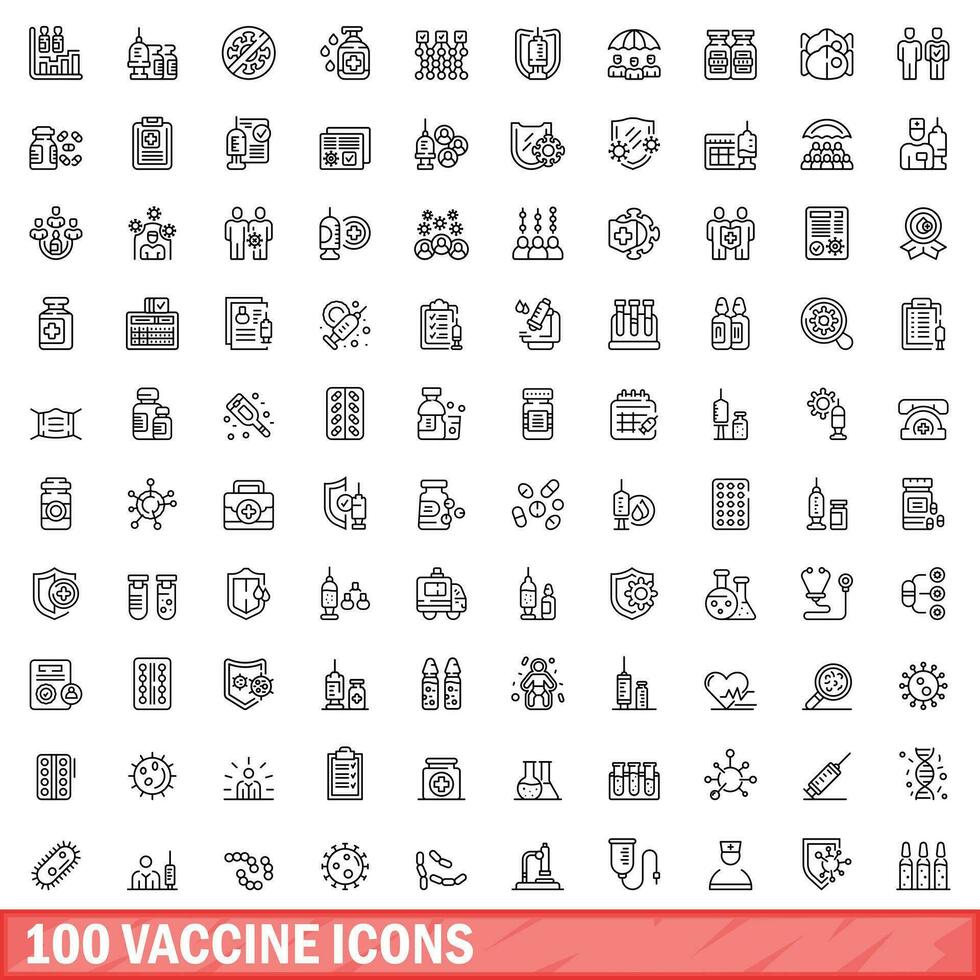 100 vaccine icons set, outline style vector