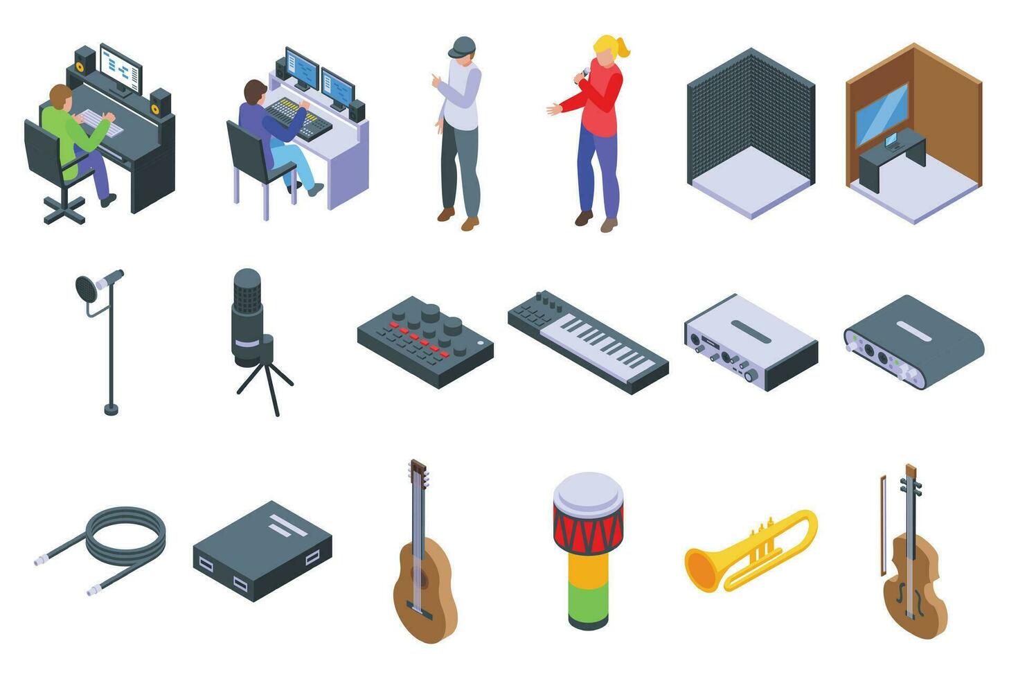 Sound recording studio icons set isometric vector. Music sound vector