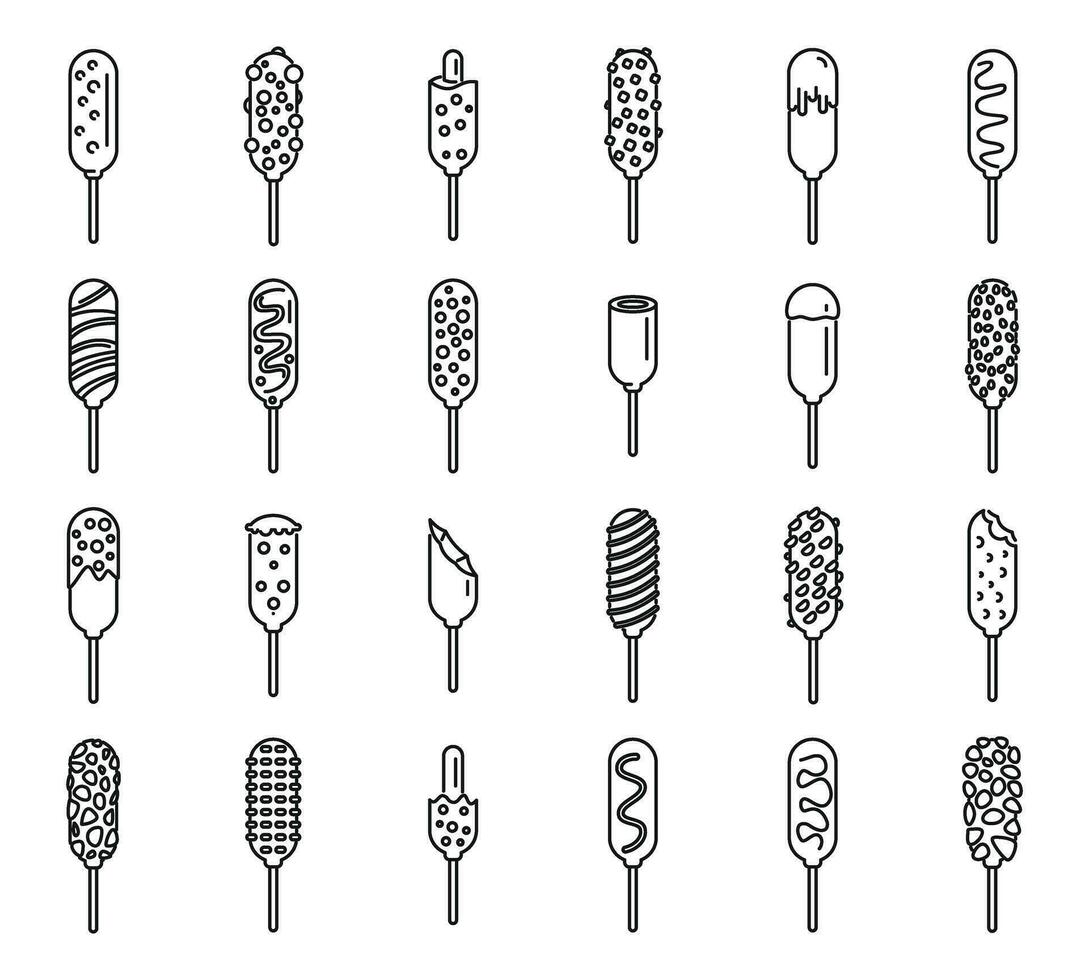 Corn dog icons set outline vector. Fast food vector