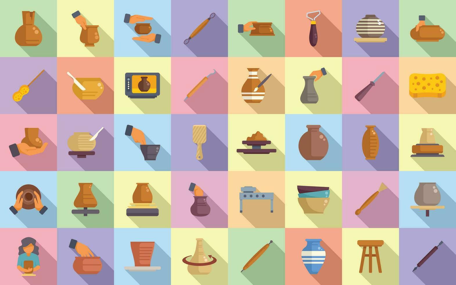 Pottery class icons set flat vector. Artist craft vector