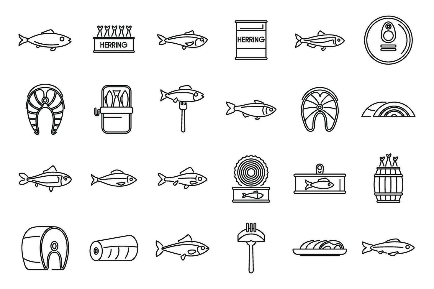 Herring icons set outline vector. Fish cod vector