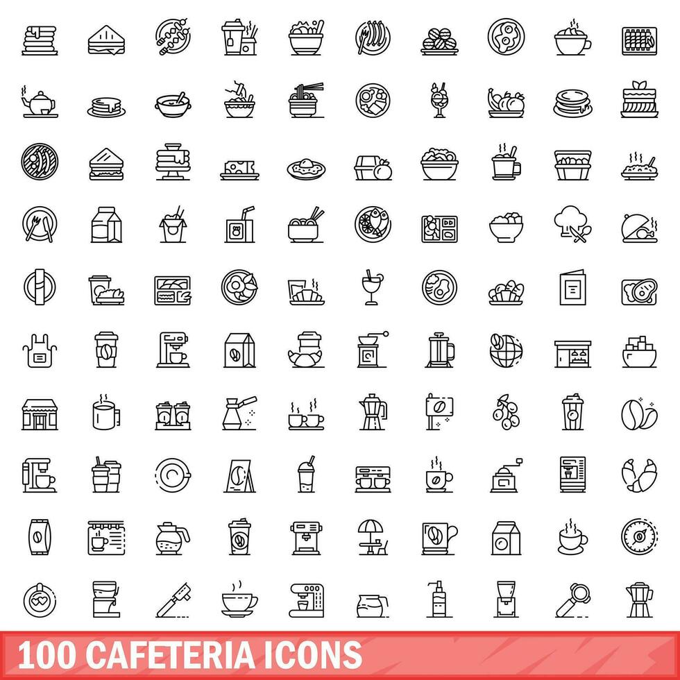 100 cafeteria icons set, outline style vector