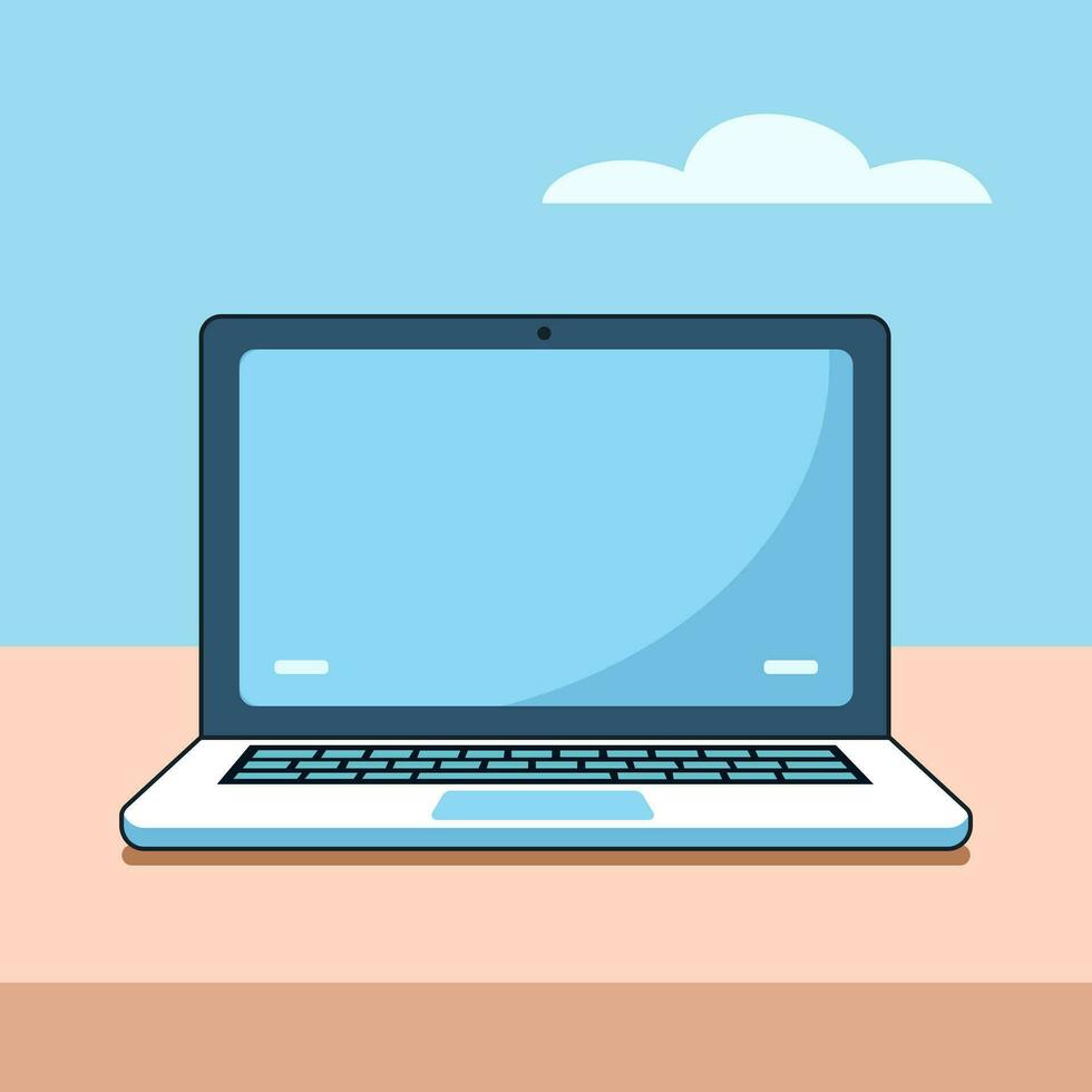 Laptop PC on the table, flat vector illustration, simple UX element