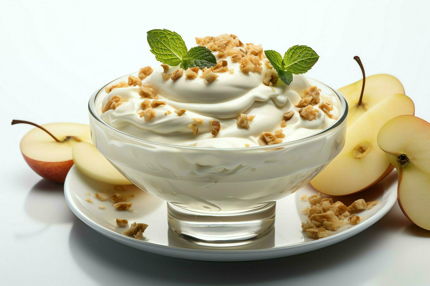 A delicious apple soup food in a bowl. Winter food and healthy protein soup meal concept by AI Generated photo