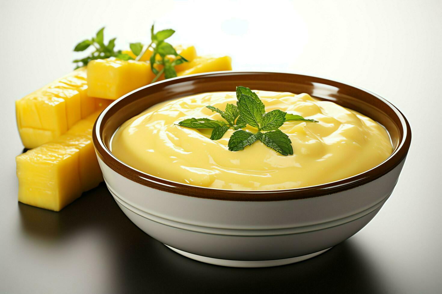 A delicious corn soup food with vegetables in a bowl. Winter food and high protein soup meal concept by AI Generated photo