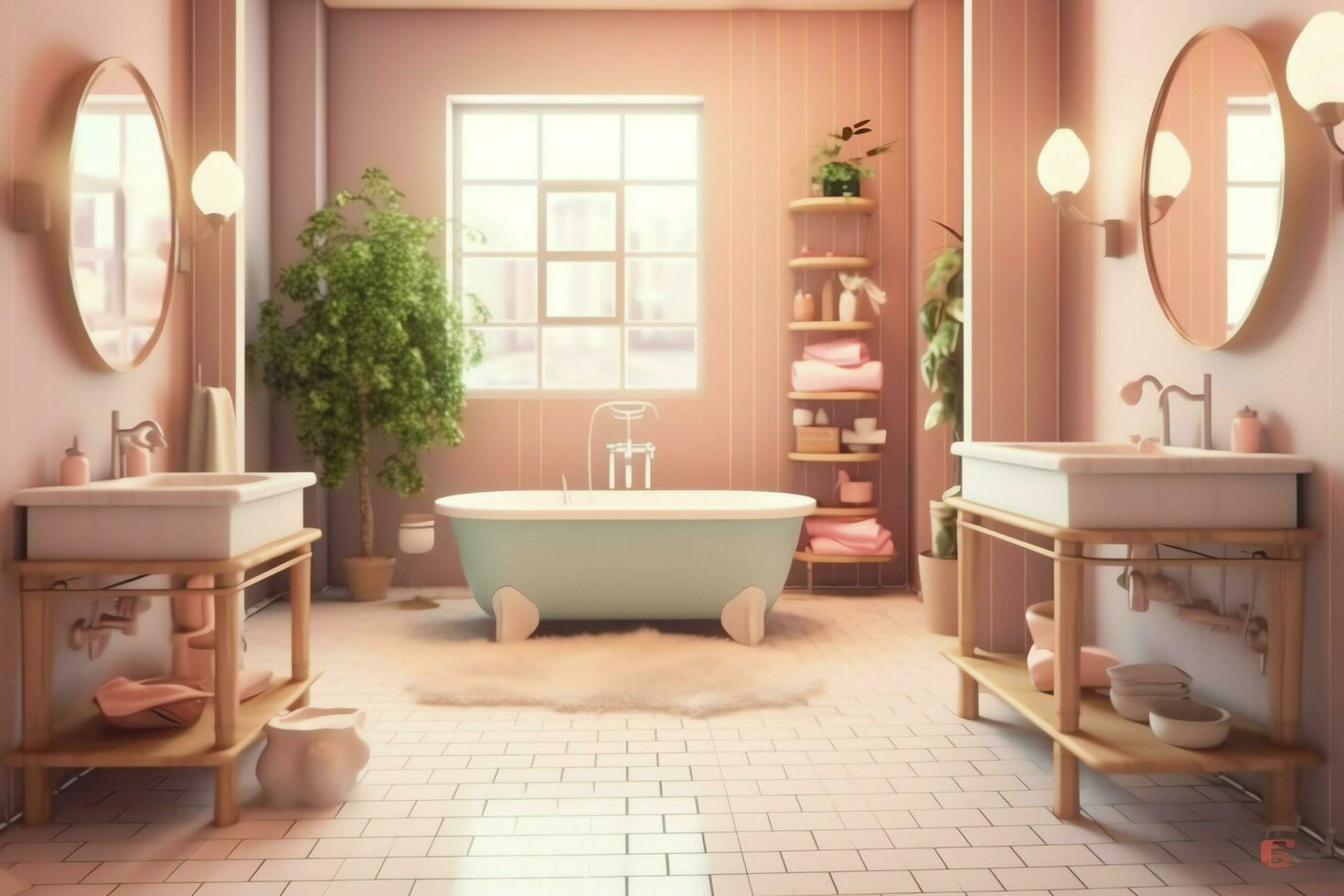 Interior design of a nice modern bathroom. 3D rendering modern toilet or bathroom in hotel or house concept by AI Generated photo