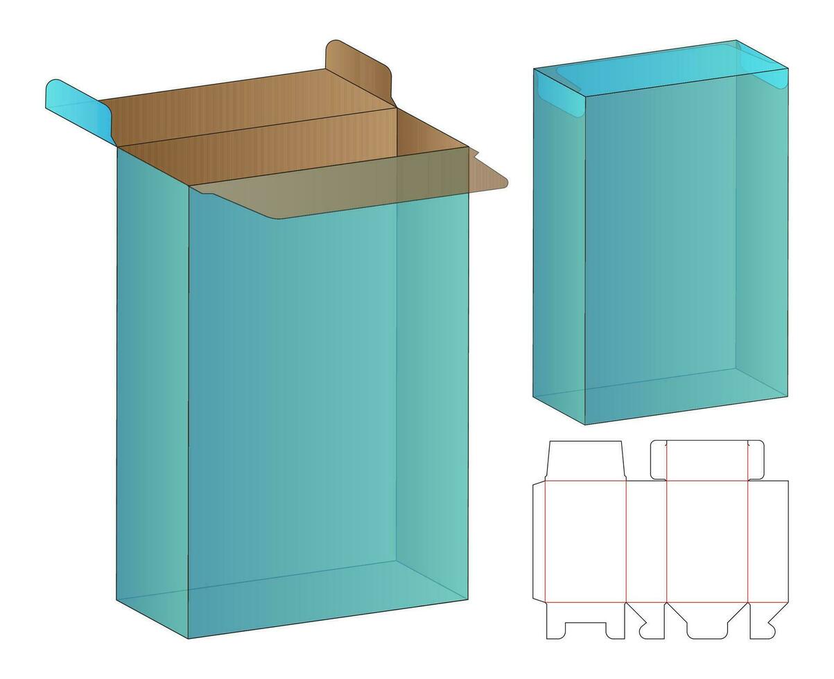 diseño de plantilla troquelada de embalaje de caja. Maqueta 3d vector