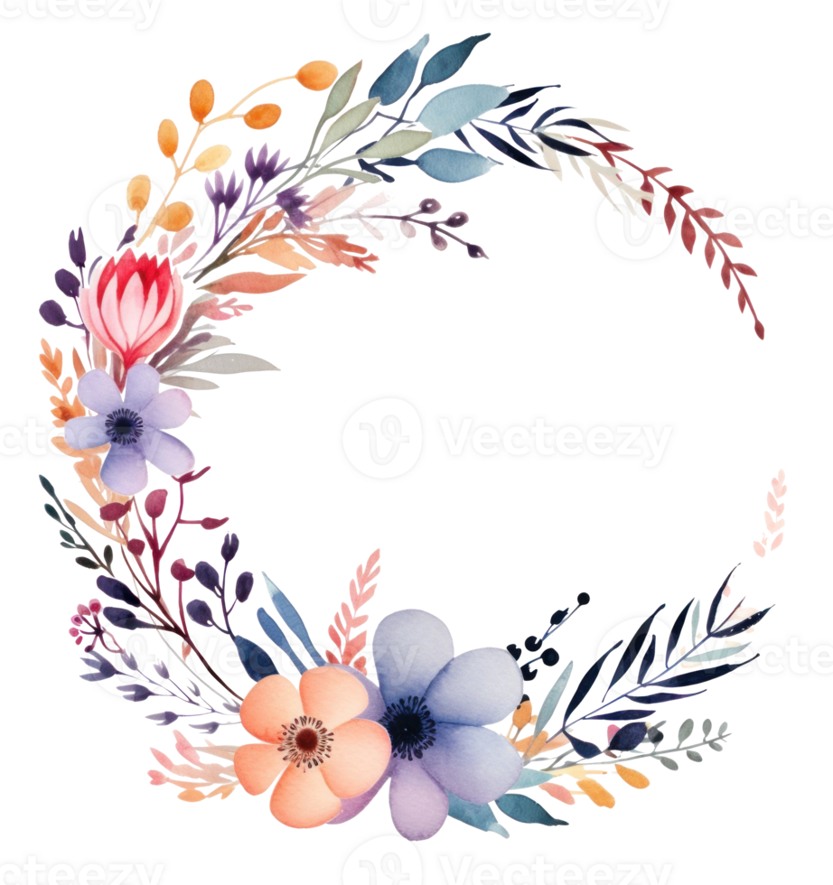 Watercolor floral wreath isolated png