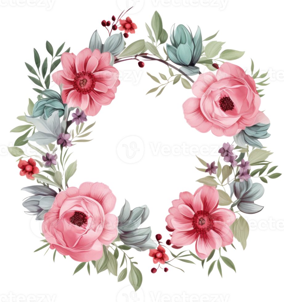 Watercolor floral wreath isolated png