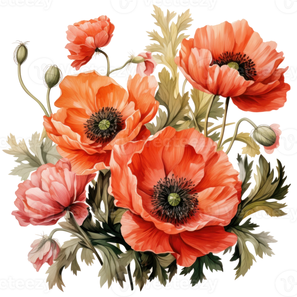 Watercolor poppy flowers background png