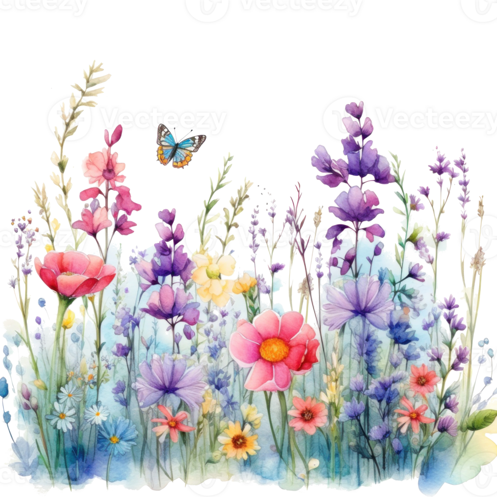 Colorful watercolor spring flowers bouquet png