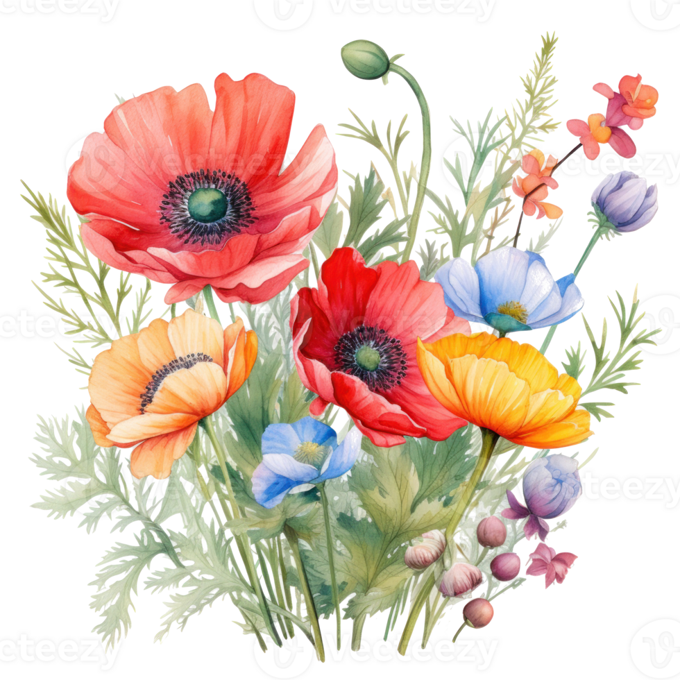 Colorful watercolor spring flowers bouquet 26603520 PNG