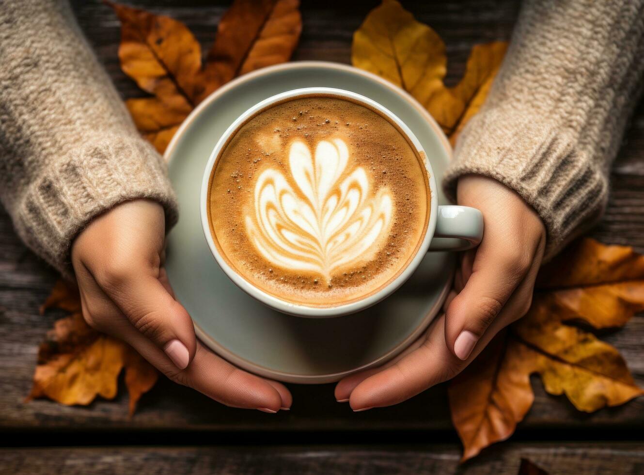 otoño antecedentes con taza de café foto