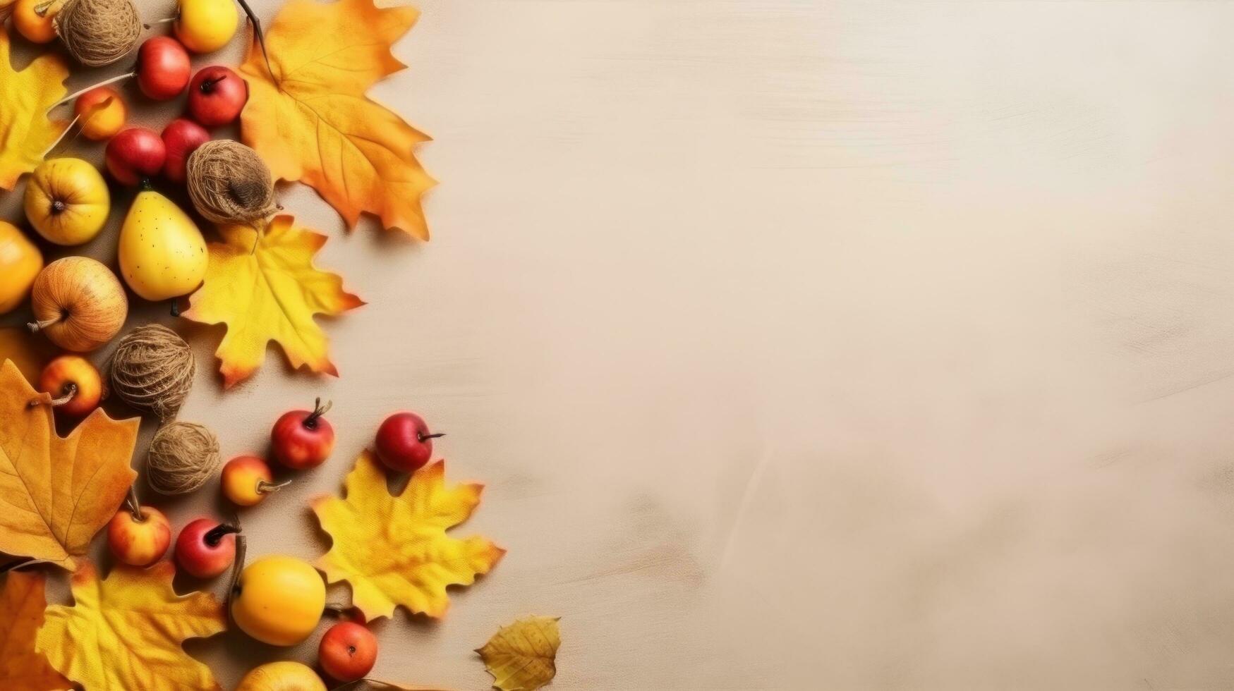 Autumn background with falling leaves and copy space photo