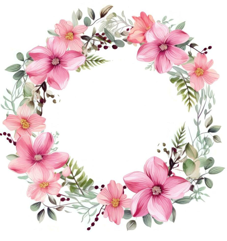 Watercolor floral wreath isolated photo