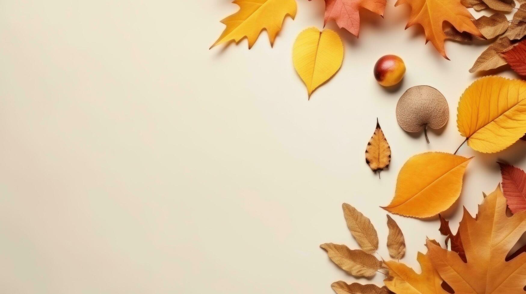 Autumn background with falling leaves and copy space photo