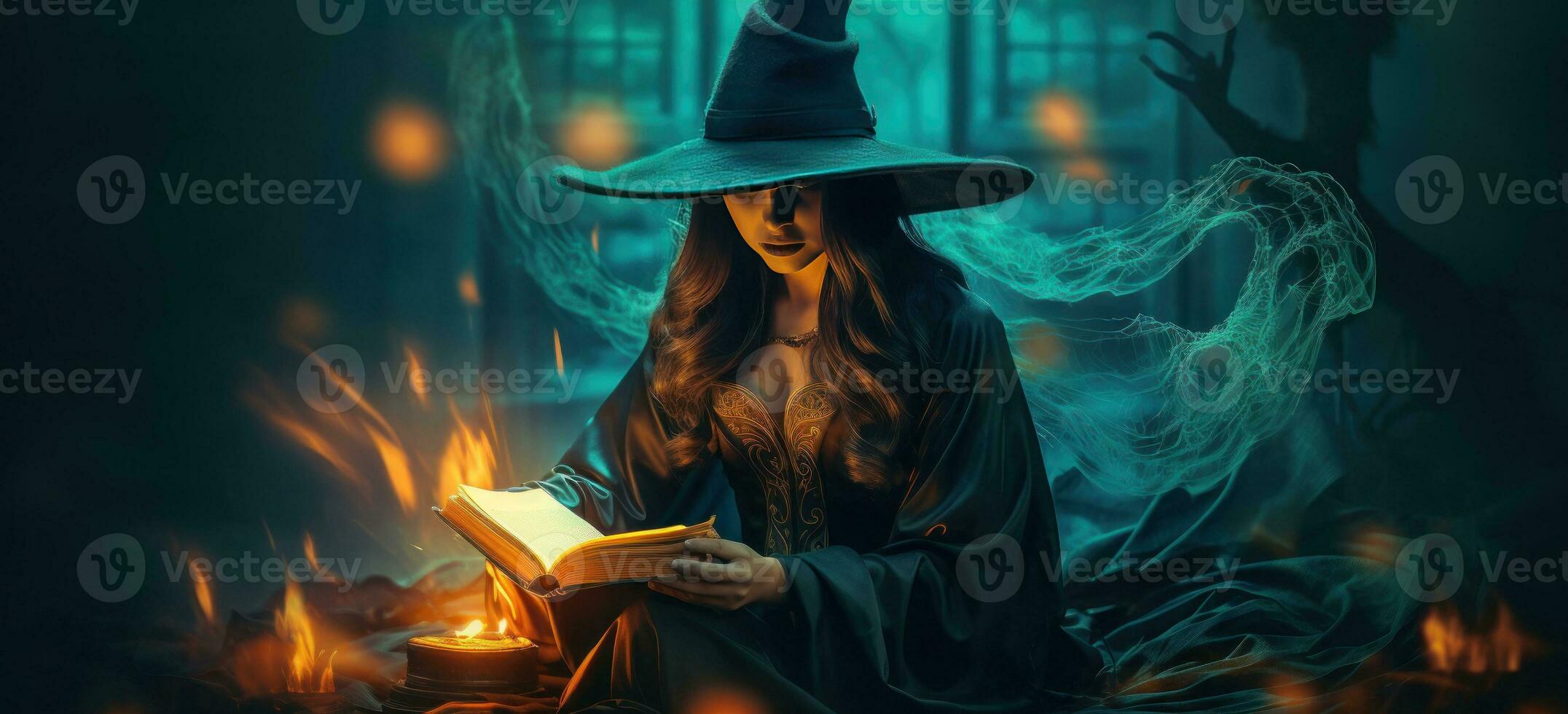 Halloween background with witch photo