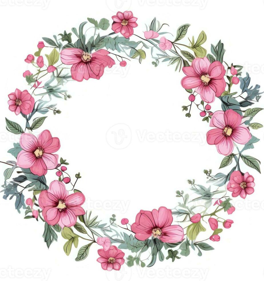 Watercolor floral wreath isolated photo