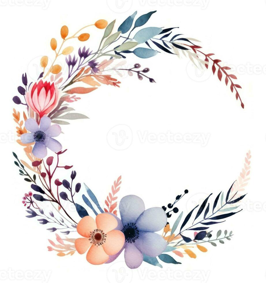 Watercolor floral wreath isolated photo