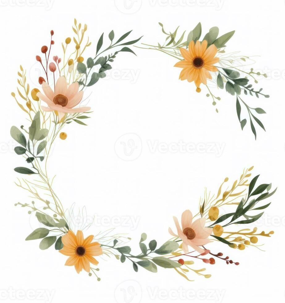 Watercolor floral wreath isolated photo