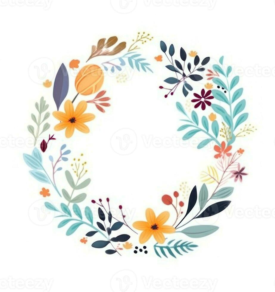 Watercolor floral wreath isolated photo