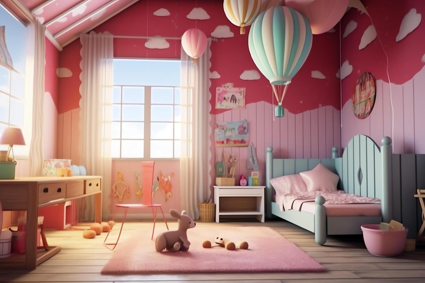 Modern child bedroom interior design in house with decoration children. Colorful children bedroom concept by photo