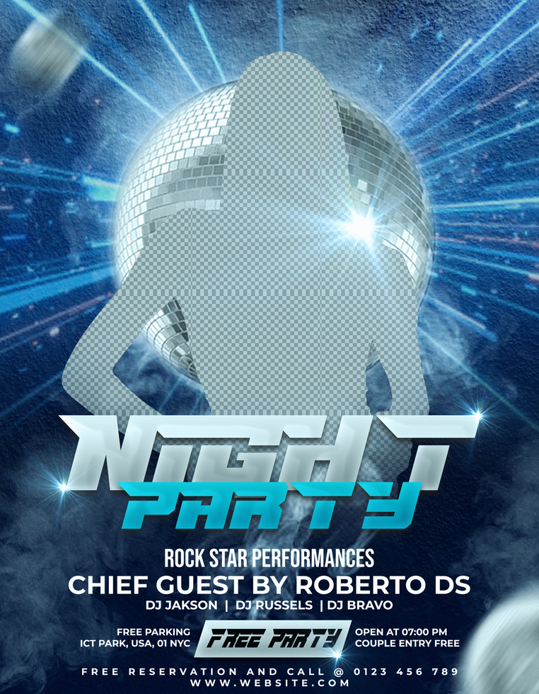 Night Club Dj party flyer template and Social Media Design psd
