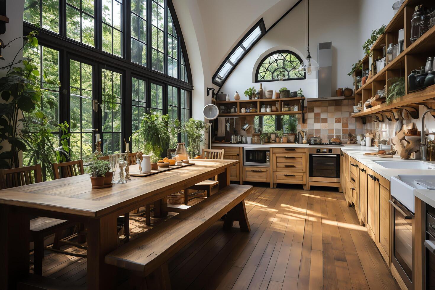 Modern kitchen interior design in apartment or house with furniture. Luxury kitchen home scandinavian concept by photo